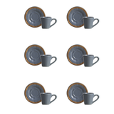 Jogo 6 Xicaras de Café com Pires Azul Filete Amassada 100ml